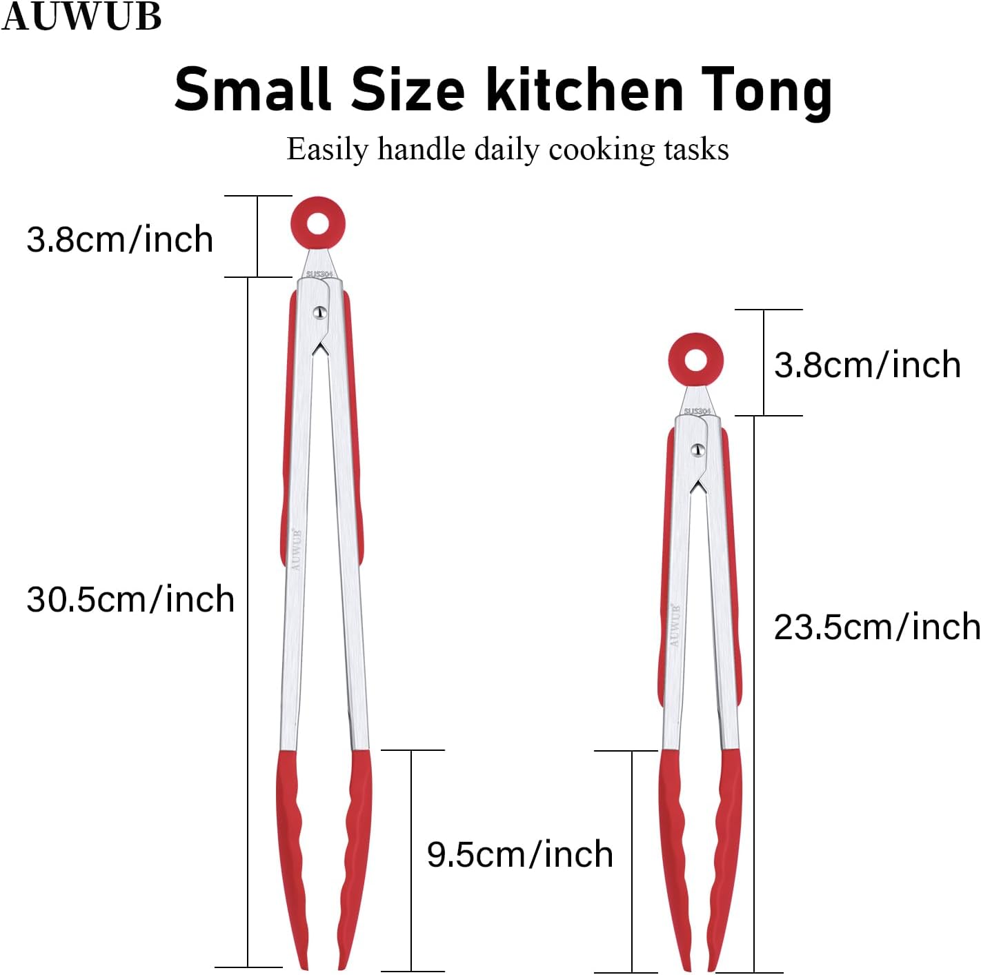 9+12 Inch Blue Salad Tongs 2-Piece Set, Silicone with 304 Stainless Steel Core & Non-Slip Grip, Kitchen Utensils for Grilling Salad