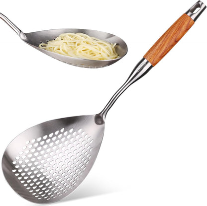 MARTE Skimmer Slotted Spoon Set of 4 - Kitchen Pasta Strainer Spoon - Spider Strainer Skimmer Ladle Spoon with Holder for Cooking and Frying Food, Spaghetti, Vegetable, Dumpling - 14.8In,16.5In,17In