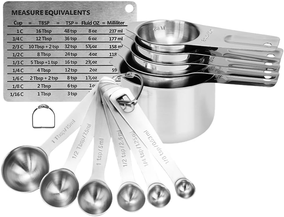 Measuring Cups and Spoons Set Heavy Duty 304 Metal Stainless Steel Measuring Cup Spoon Kitchen Gadgets for Cooking Baking (Set of 12)