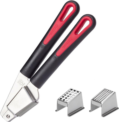Westmark Gallant Plus 29392270 Garlic Press with Two Press Inserts: Fine and Coarse, Plastic/Stainless Steel, Black/Red/Silver