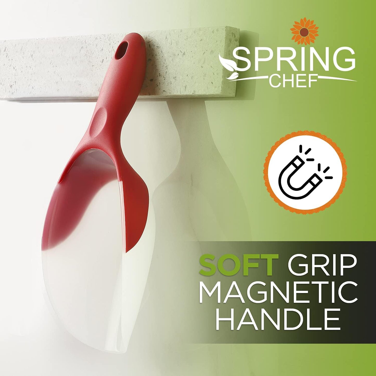 Spring Chef Magnetic Ice Scoop for Freezer - BPA-Free Flexi-Plastic Popcorn Scoop with Soft Grip Handle - Dishwasher Safe Ice Scooper - Kitchen Food Scooper for Flour, Grains, Candy, Pet Food - Black