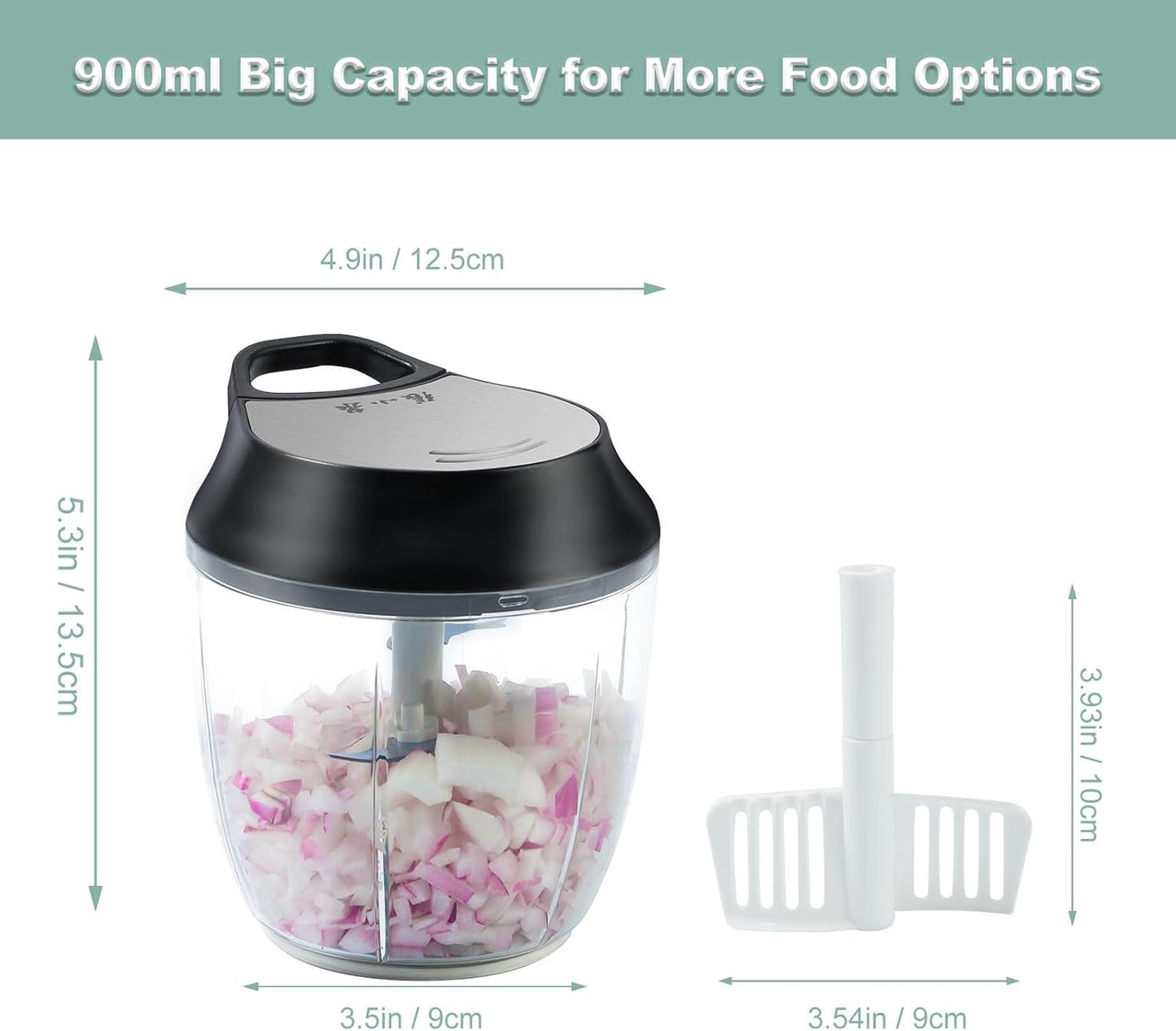 Manual Vegetable Chopper Hand String Garlic Mincer Onion Cutter Manual Food Processor for Ginger, Chili, Fruit, Meat, Nuts Food Chopper 550ml