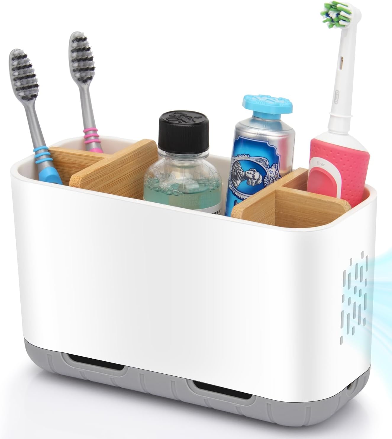 GFWARE Toothbrush Holders for Bathrooms, 5 Slots Bamboo Toothbrush Holder Kids Electric Toothbrush Holder and Toothpaste Holder for Bathroom Countertop Accessories Storage, Marble Toothbrush Organizer
