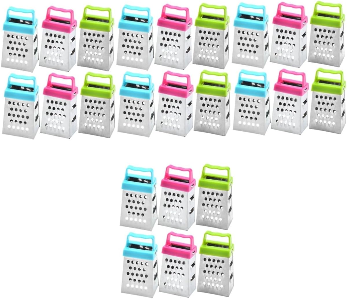 PRETYZOOM Mini Stainless Steel Cheese Grater Box with Non-Slip Handle Multipurpose Hand Grater for Cheese Garlic Ginger and Vegetable Slicing Compact 2.63 Inch Kitchen Shredder Set of 30