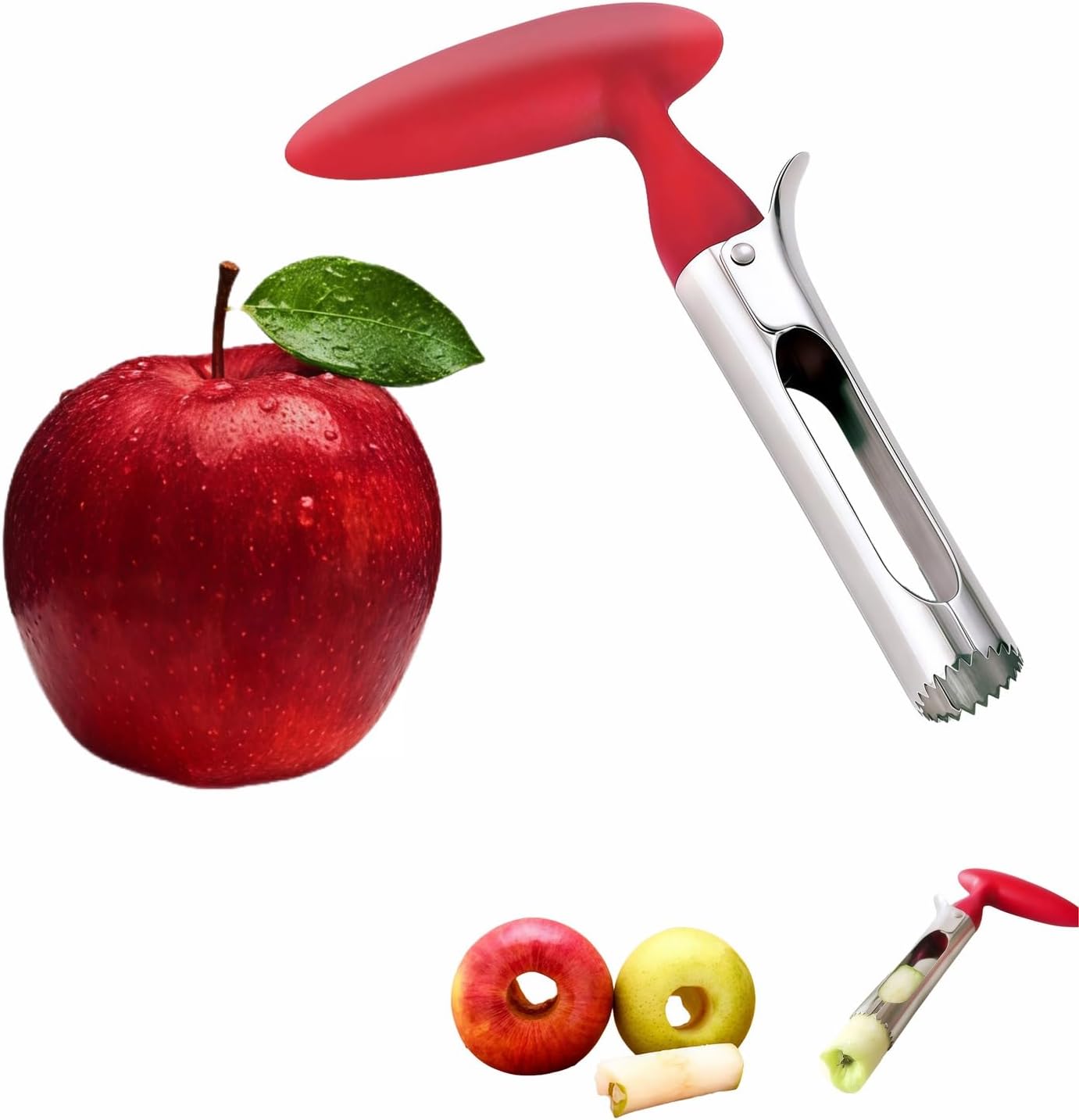 Premium Stainless Steel Apple Corer - Easy Use & Dishwasher Safe, Multi-Fruit Core Remover with Ergonomic Handle for Apples, Pears, Tomatoes & Cupcakes | Durable Kitchen Tool (Green)