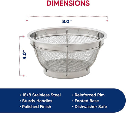 HIC Harold Import Co. Kitchen Perforated Colander with Handles, 18/8 Stainless Steel, 8.5 Inches