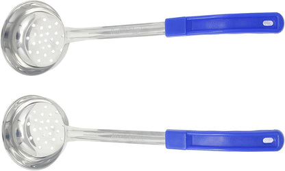 Generic 2 Pack - 8 oz. Slotted Portion Control Scoops, Spoodles - Blue Handle Perforated Food Serving Spoon, Small, Silver, MCP08EP