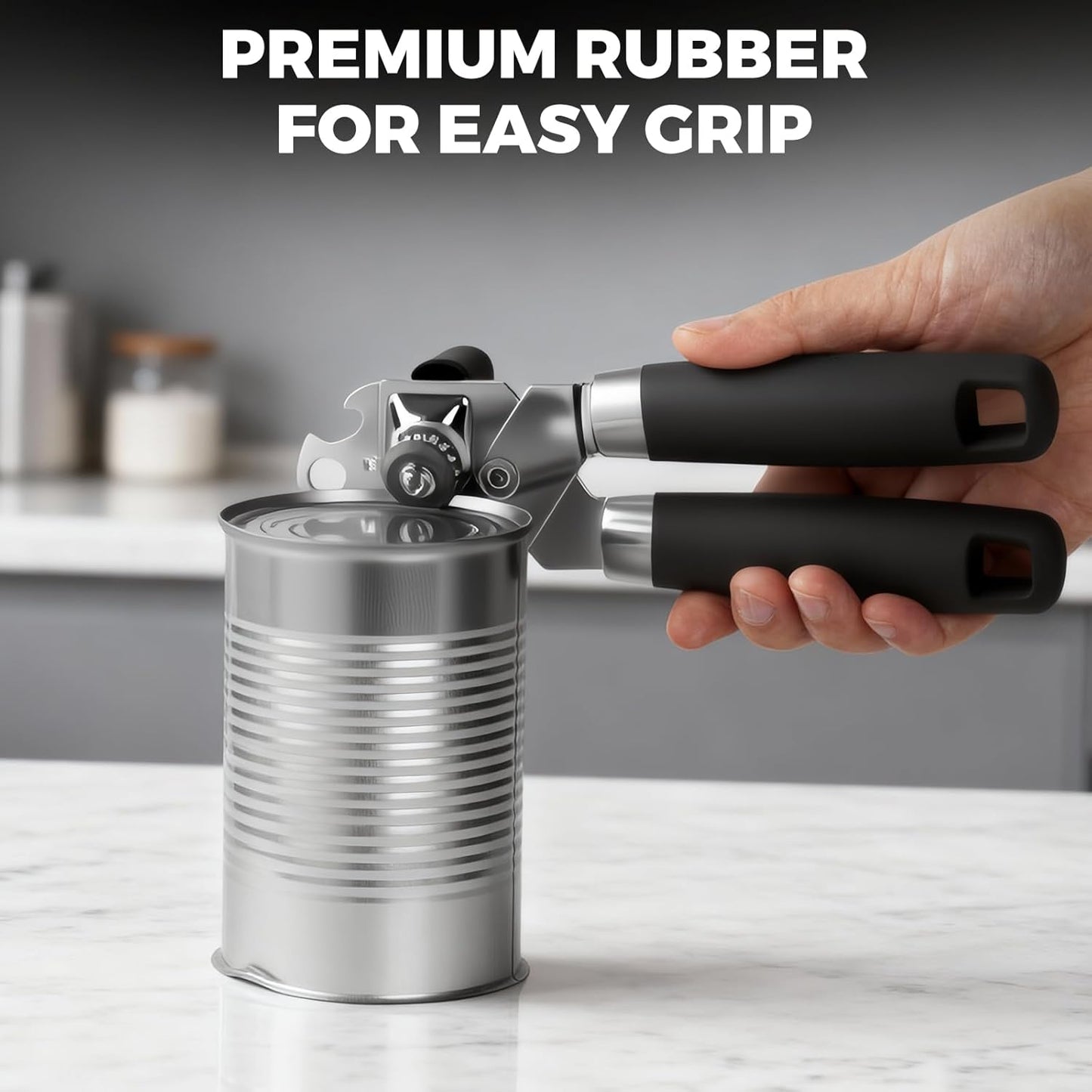 Easy Turn Smooth Edge Manual Can Opener, Hand Held Kitchen Gadget for Arthritis and Weak Hands, Effortless Rust-Proof Stainless Steel with Built-in Bottle Opener
