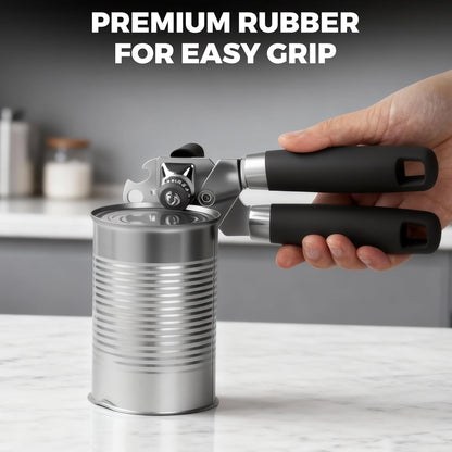 Easy Turn Smooth Edge Manual Can Opener, Hand Held Kitchen Gadget for Arthritis and Weak Hands, Effortless Rust-Proof Stainless Steel with Built-in Bottle Opener