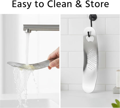 Garlic Press Rocker Stainless Steel, Manual Garlic Mincer Crusher with Silicone Peeler Set, Heavy Duty Ginger Smasher with Bottle Opener for Kitchen, Dishwasher Safe, Silver & Black