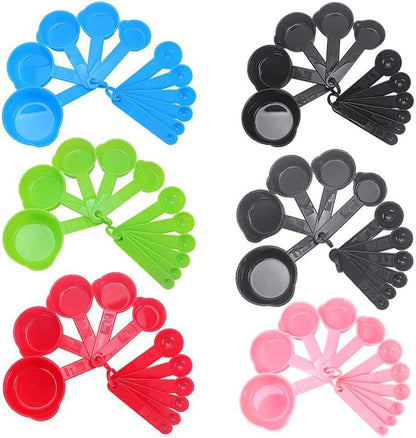 Plastic Measuring Cups and Spoons Set of 11, Kitchen Measuring Cups and Spoons Set for Dry & Liquid Ingredients, 5 Measuring Cups & 6 Measuring Spoons Set for Cooking & Baking Color Pink
