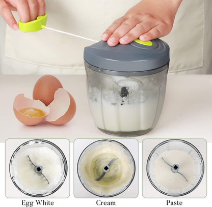 Ourokhome Manual Food Processor Vegetable Chopper, Portable Hand Pull String Garlic Mincer Onion Cutter for Veggies, Ginger, Fruits, Nuts, Herbs, etc., 500ml, Deep Blue