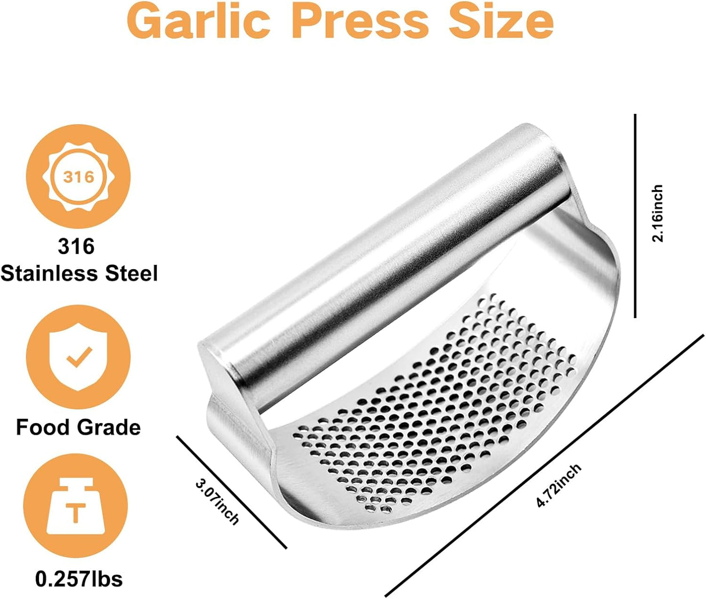 316 Stainless Steel Garlic Press Rocker, Ergonomic Garlic Crusher with Handle, Heavy Duty Dishwasher Safe Garlic Mincer, Rust Proof Kitchen Tool for Ginger, Herbs