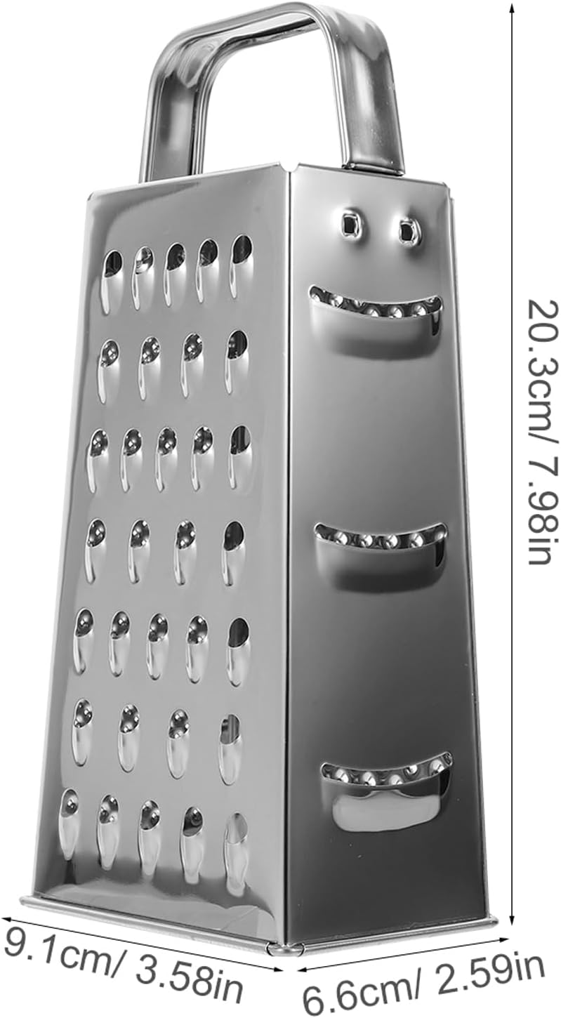 CALLARON Cheese Grater - Stainless Steel Vegetable Grater, 4 Side Ktichen Box Graters with Handle, Multifunction Cutter Slicer for Cheese, Potato, Fruit, Vegetable 3.5 x 7.9 inch