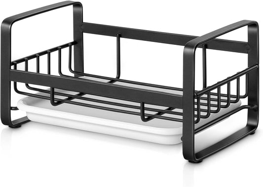 HULISEN Kitchen Sink Sponge Holder, 304 Stainless Steel Kitchen Soap Dispenser Caddy Organizer, Countertop Soap Dish Rack Drainer with Removable Drain Tray, not Including Dispenser and Brush