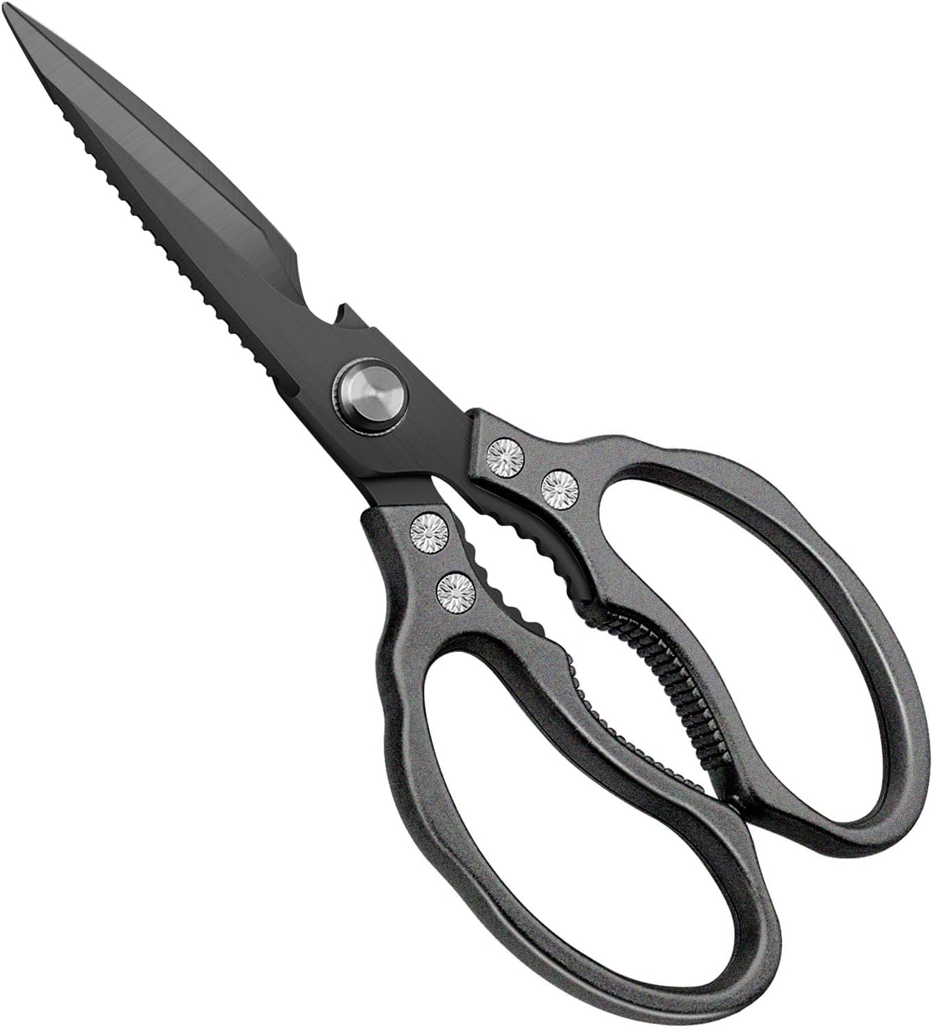CGBE Kitchen Scissors, Multi-Purpose Kitchen Shears, Heavy Duty Dishwasher Safe Food Scissors for Chicken, Poultry, Fish, Meat & Herbs with Non-Slip Grips - Sliver