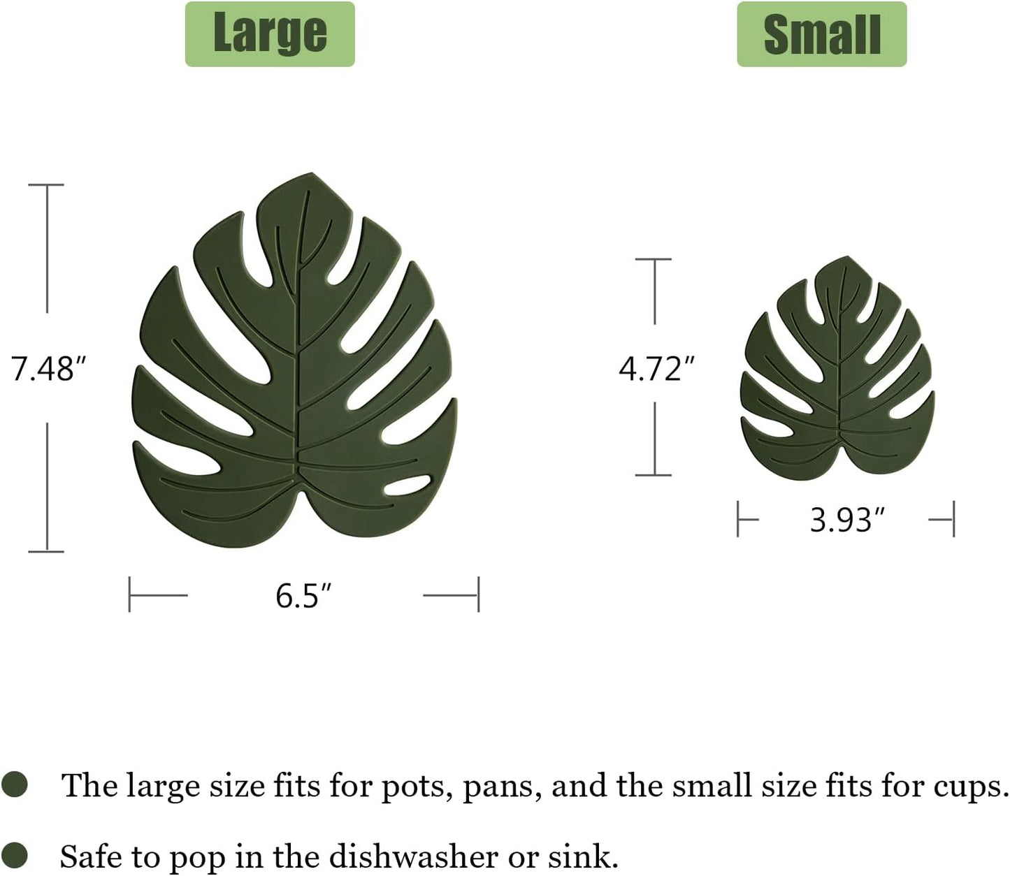 Silicone Trivet Mat Set of 2, Monstera Pot Holder Hot Pads for Table & Countertop, Soft Rubber Multi-Use Trivets for Pots & Dish, Non Slip Coasters (Large)