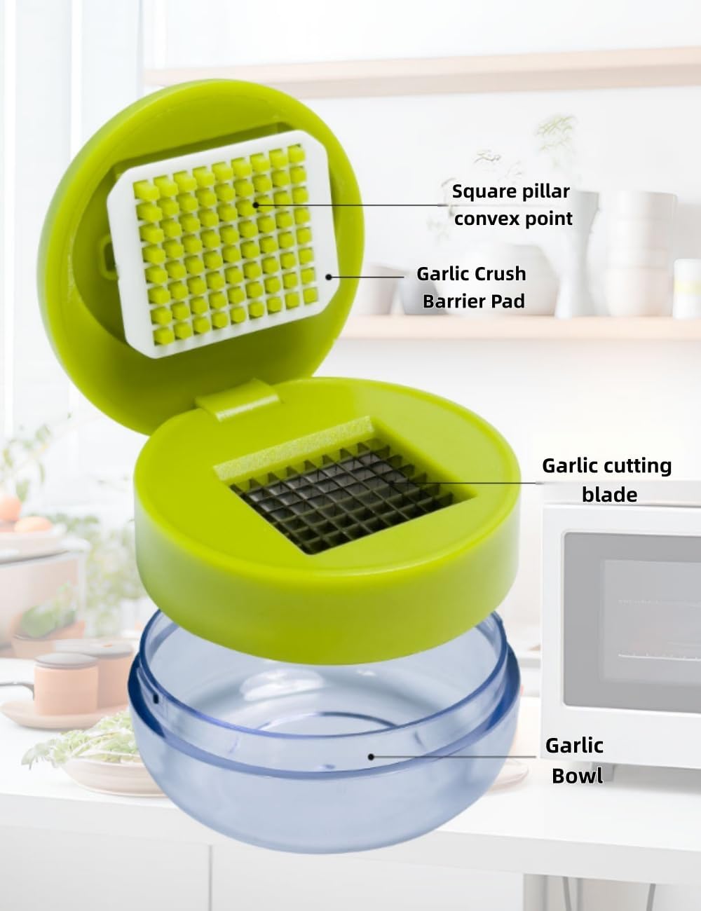 3 Pack Garlic Press Stainless Steel, Garlic Chopper, Garlic Slicer, Garlic Mincer Tool with Storage Container, Peeler & Cleaning Brush for Home Cooks Chefs
