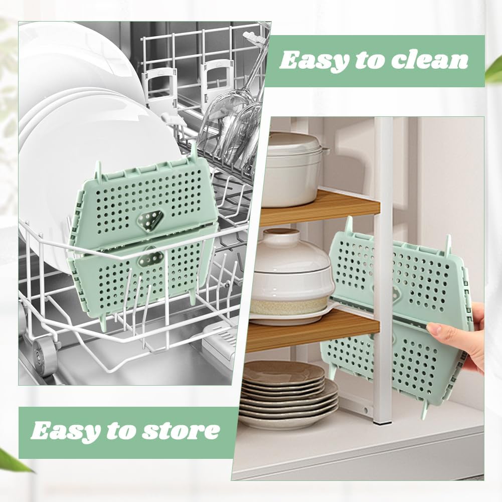 Collapsible Colander for Kitchen, Plastic Fruit Strainer Basket, Space-Saving Food Storage Drain Basket with Efficient Holes for Pasta, Vegetables, Berries Food Cleaning(COLOR:Green)