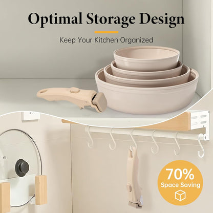 Removable Pot Handle, Universal Pan Handle, Replacement for Pots and Pans, Fits All Cookware, Includes Spoon Rest, Durable & Heat-Resistant, Cream White