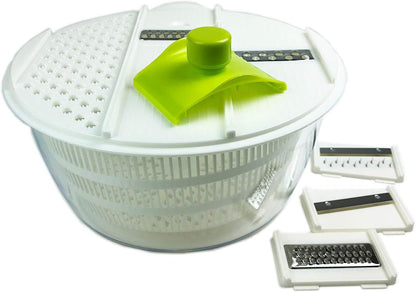 HUJI Salad Spinner and Mandoline Multifunctional Set, Vegetable Dryer With 6 Blades and Pouring Spout - 4L (2PK)