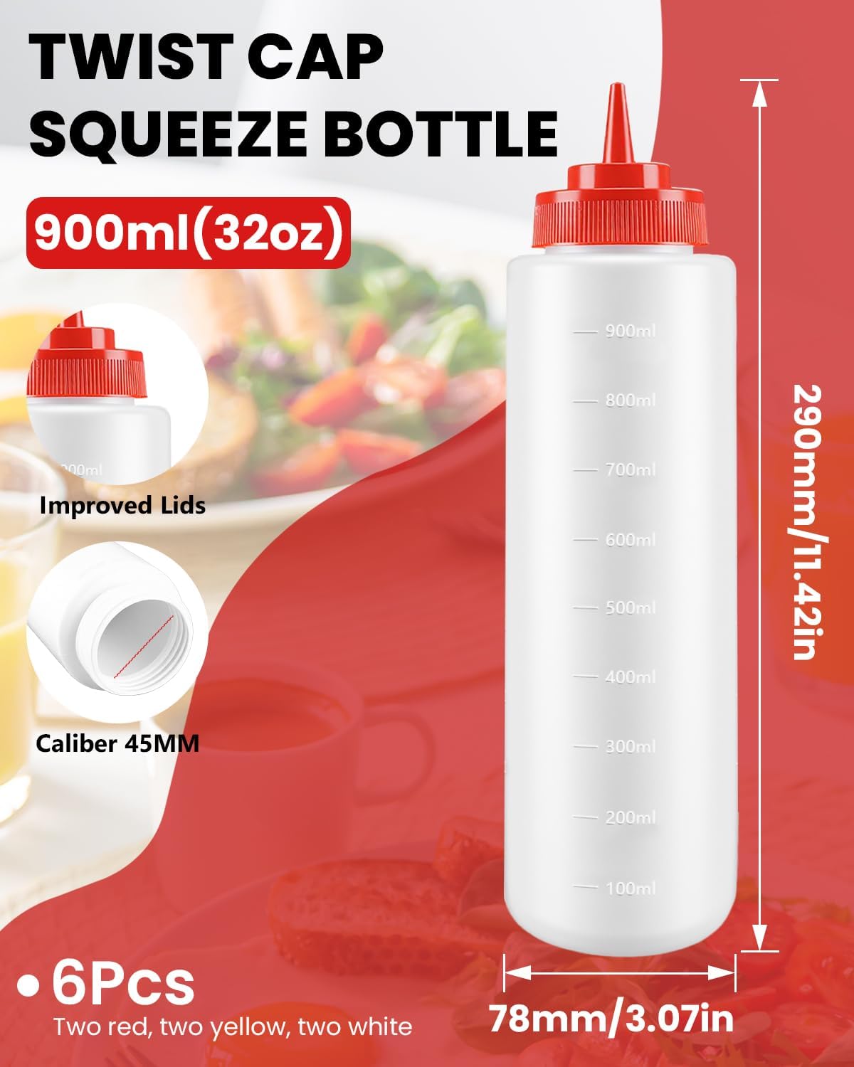 Multicolor Food-Grade Squeeze Bottles Set-Condiment Dispensers for Kitchen, BBQ, Sauces, Dressings, & Meal Prep (32oz)
