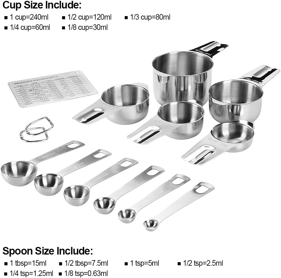 Measuring Cups and Spoons Set Heavy Duty 304 Metal Stainless Steel Measuring Cup Spoon Kitchen Gadgets for Cooking Baking (Set of 12)