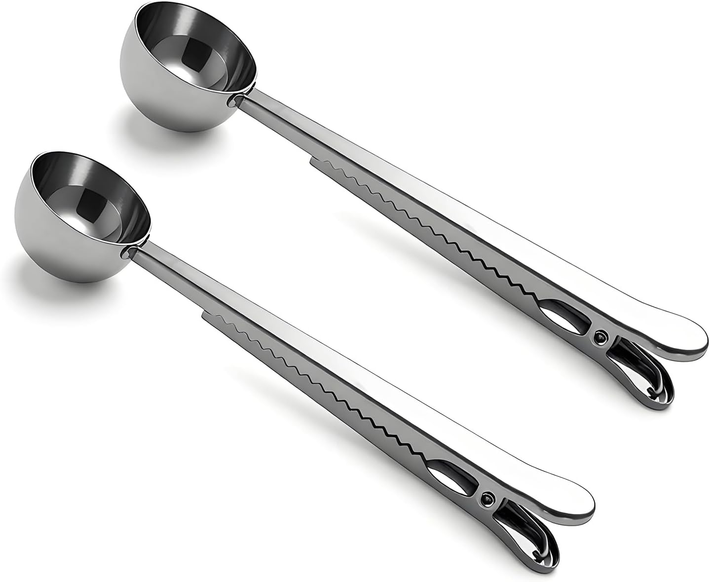 Coffee Scoop Spoon with Bag Clip 2 Pcs,1 Tbsp Stainless Steel Long Handle Measuring Spoons for Ground Coffee and Beans, Loose Tea and Powder(Silver / 15ML)