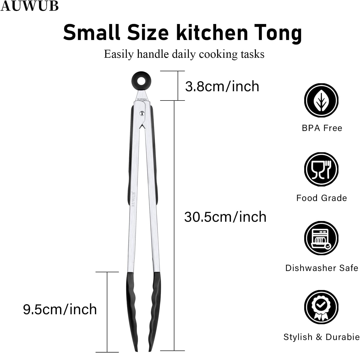 9+12 Inch Blue Salad Tongs 2-Piece Set, Silicone with 304 Stainless Steel Core & Non-Slip Grip, Kitchen Utensils for Grilling Salad