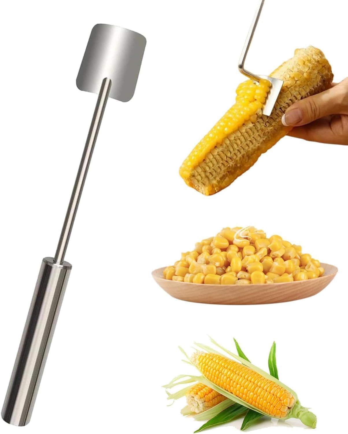 Corn Cob Stripper，2025 NEW Long Handle Stainless Steel Corn Stripping Too，Corn on the Cob Remover, Fast and Safe, Suitable for Home Kitchens, Restaurant Chefs, Outdoor Dining Enthusiasts