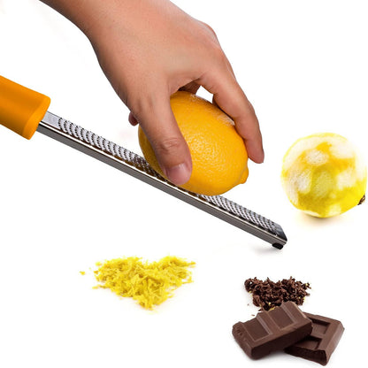 Lemon Zester, Stainless Steel Kitchen Cheese Grater, Plastic Cover Ergonomic Soft Black Handle