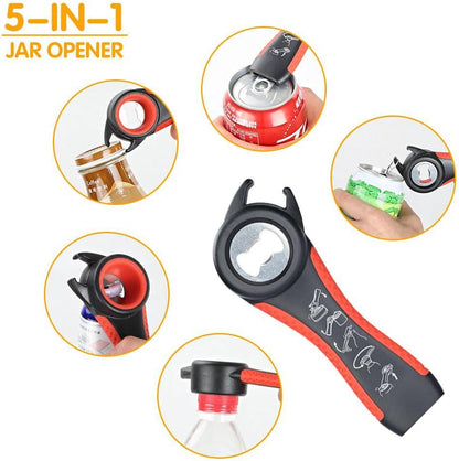 Otstar Jar Opener & Bottle Opener Set for Weak Hands - Multi-Function Kitchen Opener Tool for Seniors with Arthritis, Elderly - Includes Jar Lid Gripper Pad, Corkscrew Opener