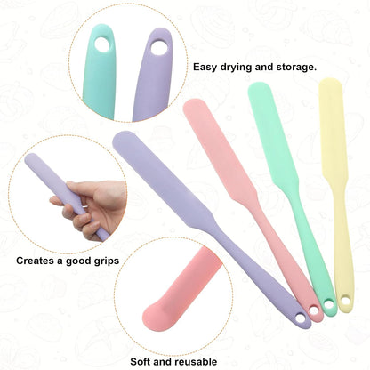 4 Pcs Silicone Jar Spatula, Non-Stick Heat Resistant Cake Cream Spatulas Set, 9.8 inch Cake Cream Butter Spatulas(4 colors）