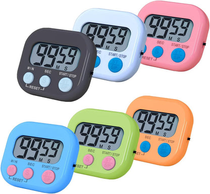 Digital Kitchen Timer, BESTWYA Electronic Timer with Clear LCD Screen Count Up and Down Function 3 Big Buttons On/Off Switch Button for Kitchen, Study, Work, Exercise Training (6, 3 Colors)