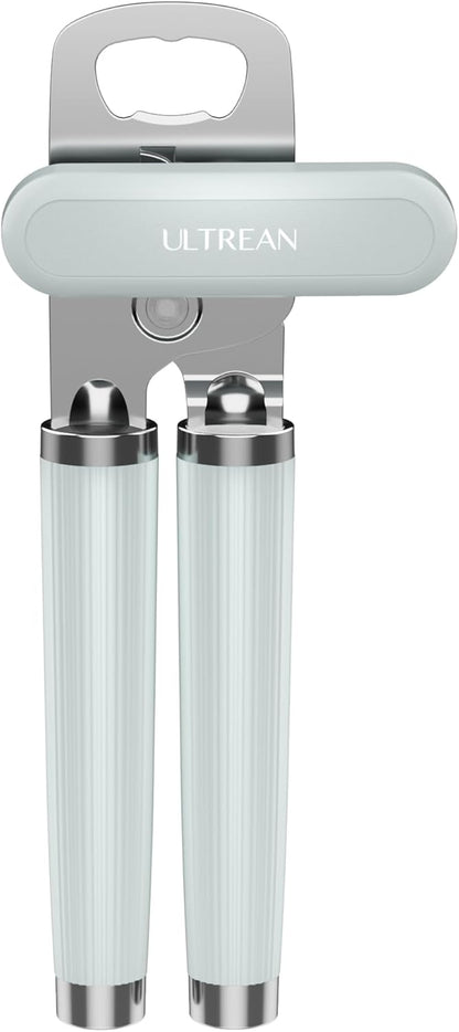 Ultrean Manual Can Opener Bottle Opener, Heavy Duty Stainless Steel Smooth Edge Manual Hand Held Can Opener With Soft Touch Handle, Rust Proof Oversized Handheld Easy Turn Knob (Black)
