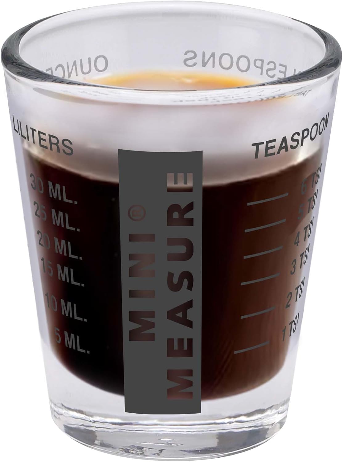 Kolder Mini Measure Heavy Glass, 20-Incremental Measurements Multi-Purpose Liquid and Dry Measuring Shot Glass, White