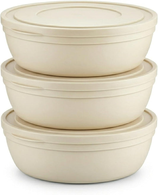Tribello Large Salad and Serving Mixing Bowls with Lid, Round Plastic Bowl - (6 Quarts)