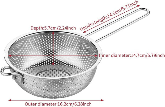 Stainless Steel Colander with Handle, Fine Mesh Strainer Kitchen Food Strainer, Large Metal Colander Great for Pasta, Noodles, Vegetables and Fruits(COLOR:Silver)