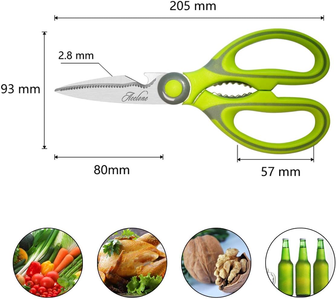 Kitchen Shears, Acelone Premium Heavy Duty Shears Ultra Sharp Stainless Steel Multi-function Kitchen Scissors for Chicken/Poultry/Fish/Meat/Vegetables/Herbs/BBQ… (Red black)