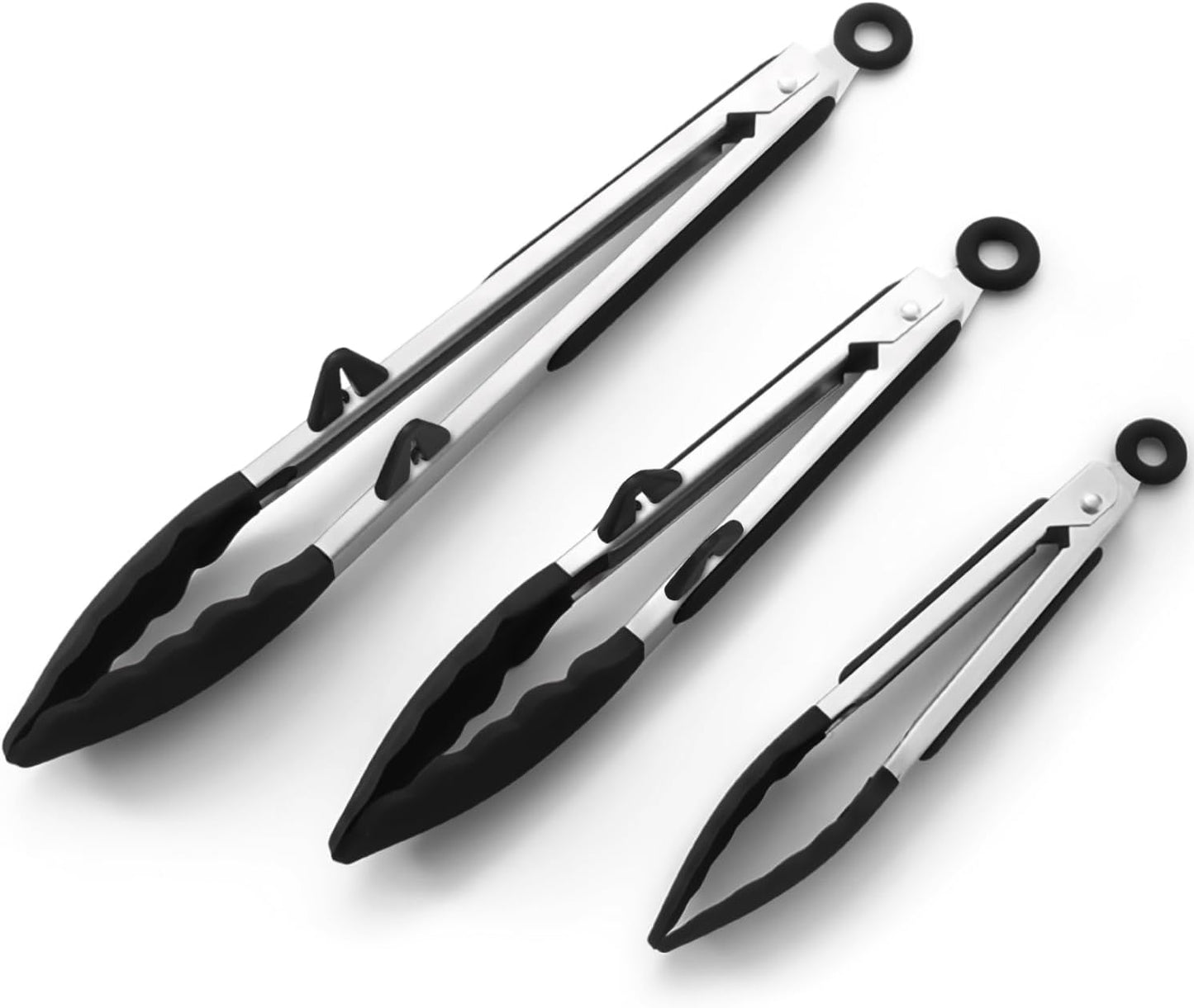 Silicone Kitchen Tongs, 3Pcs Tongs for Cooking with Silicone Tips, Food Grade Small Tongs, Mini Serving Tongs for BBQ Salad, Green, 7"+9"+12"