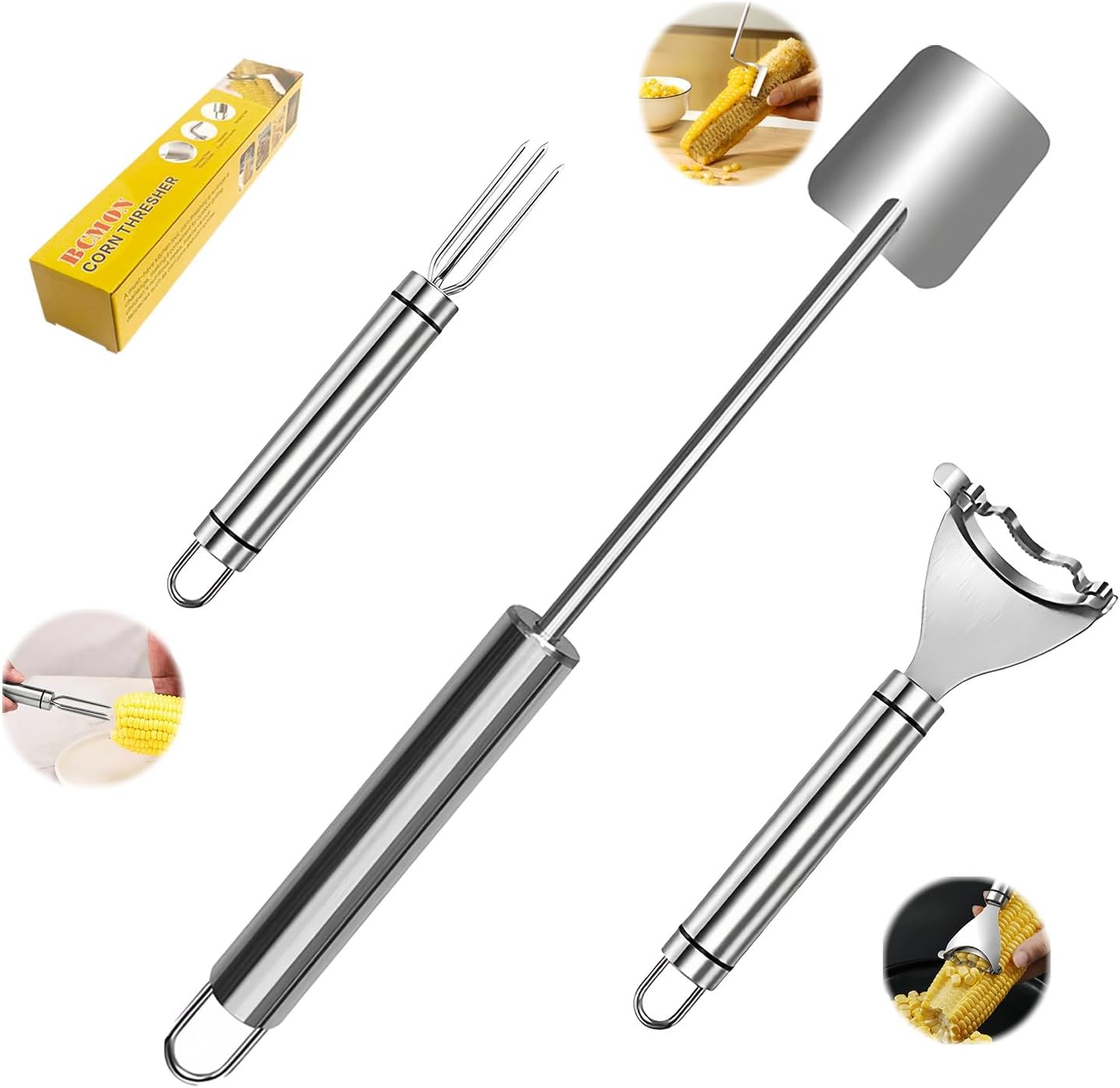 2 Pcs Stainless Steel Corn Peeler and Stripper Tool Set, Ideal Gadget Tool for corn on the cob BCMON