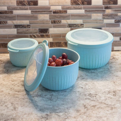 Set of 3 Bowls with Lids - Microwave, Freezer, and Fridge Safe Nesting Mixing Bowls - Eco-Conscious Kitchen Essentials by Classic Cuisine (Beige), S, M, L