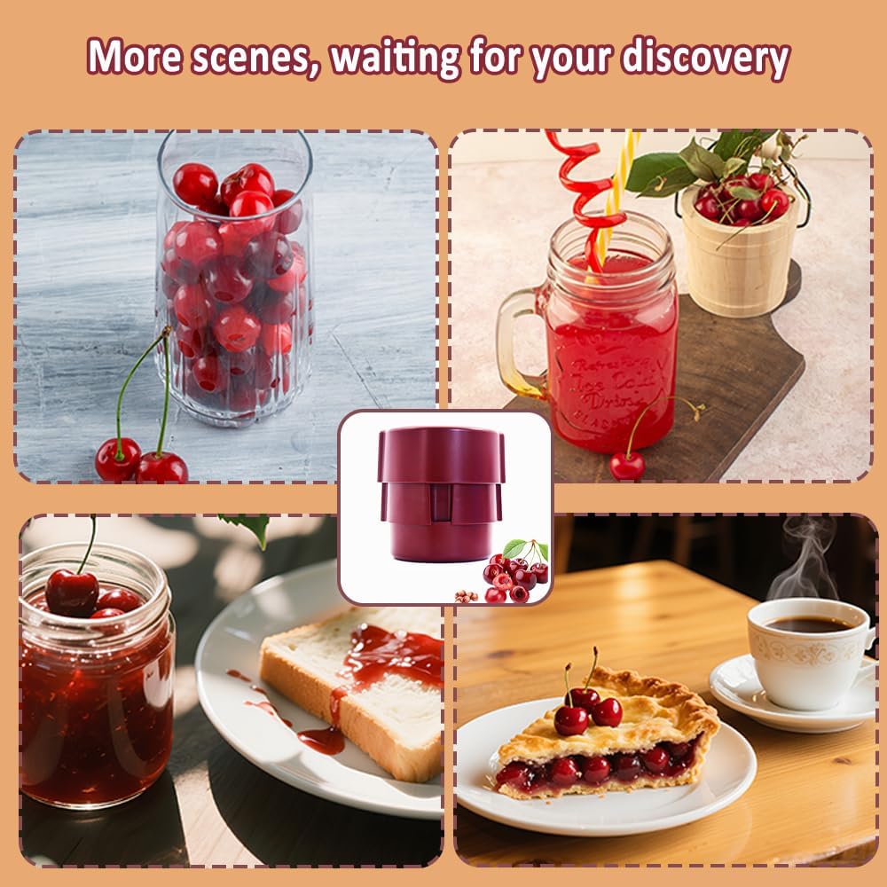 6-in-1 Cherry Pitter Tool for Bulk Jam Making & Baking, ABS Cherry Pit Remover with Juice Catch Container, One-Press Multiple Cherry Corer, Dishwasher Safe