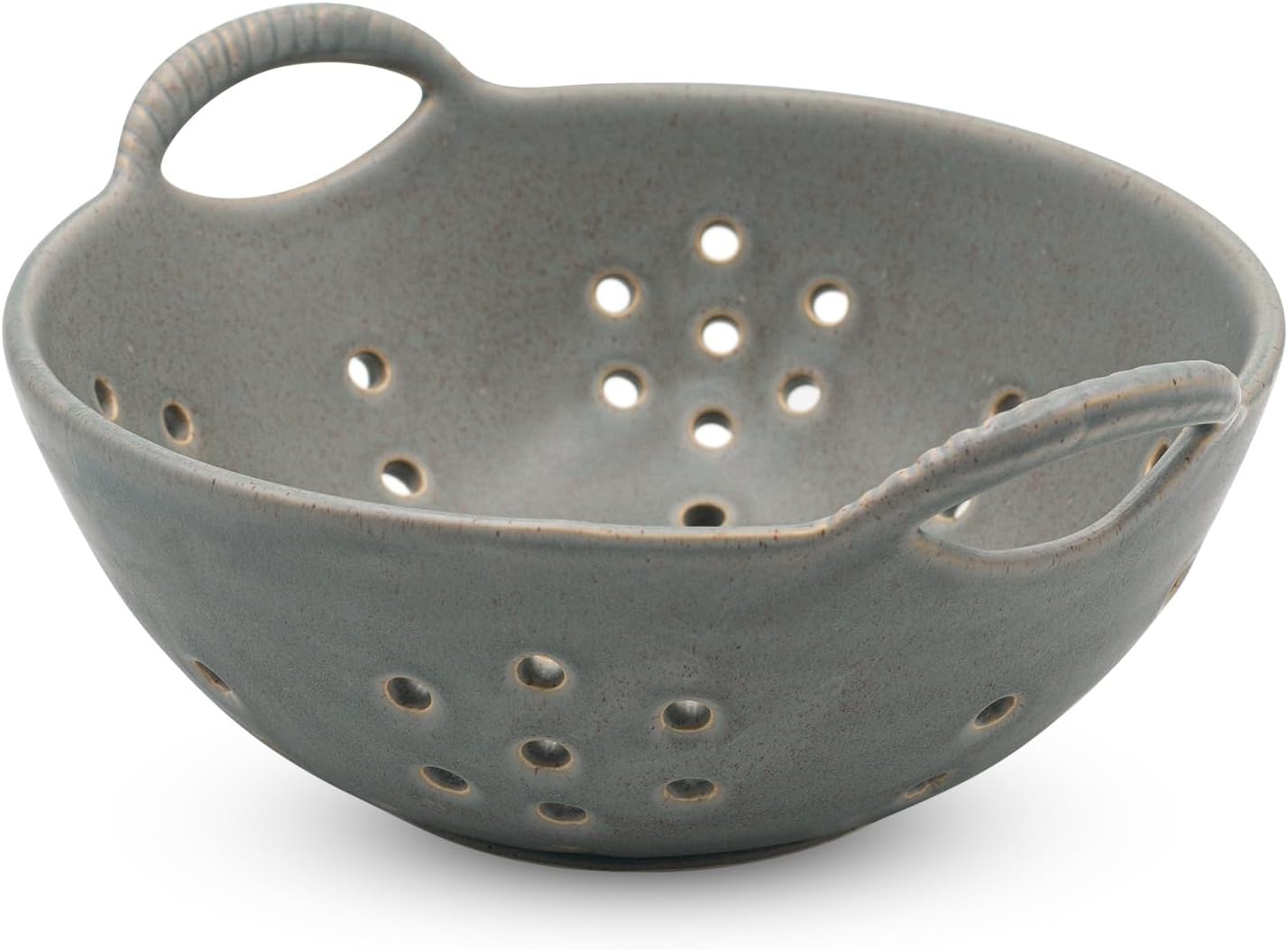 8" Ceramic Berry Colander with Handles, Reactive Glaze Fruit Washing Bowl, Rustic Stoneware Pasta Strainer for Kitchen (Charcoal Grey)