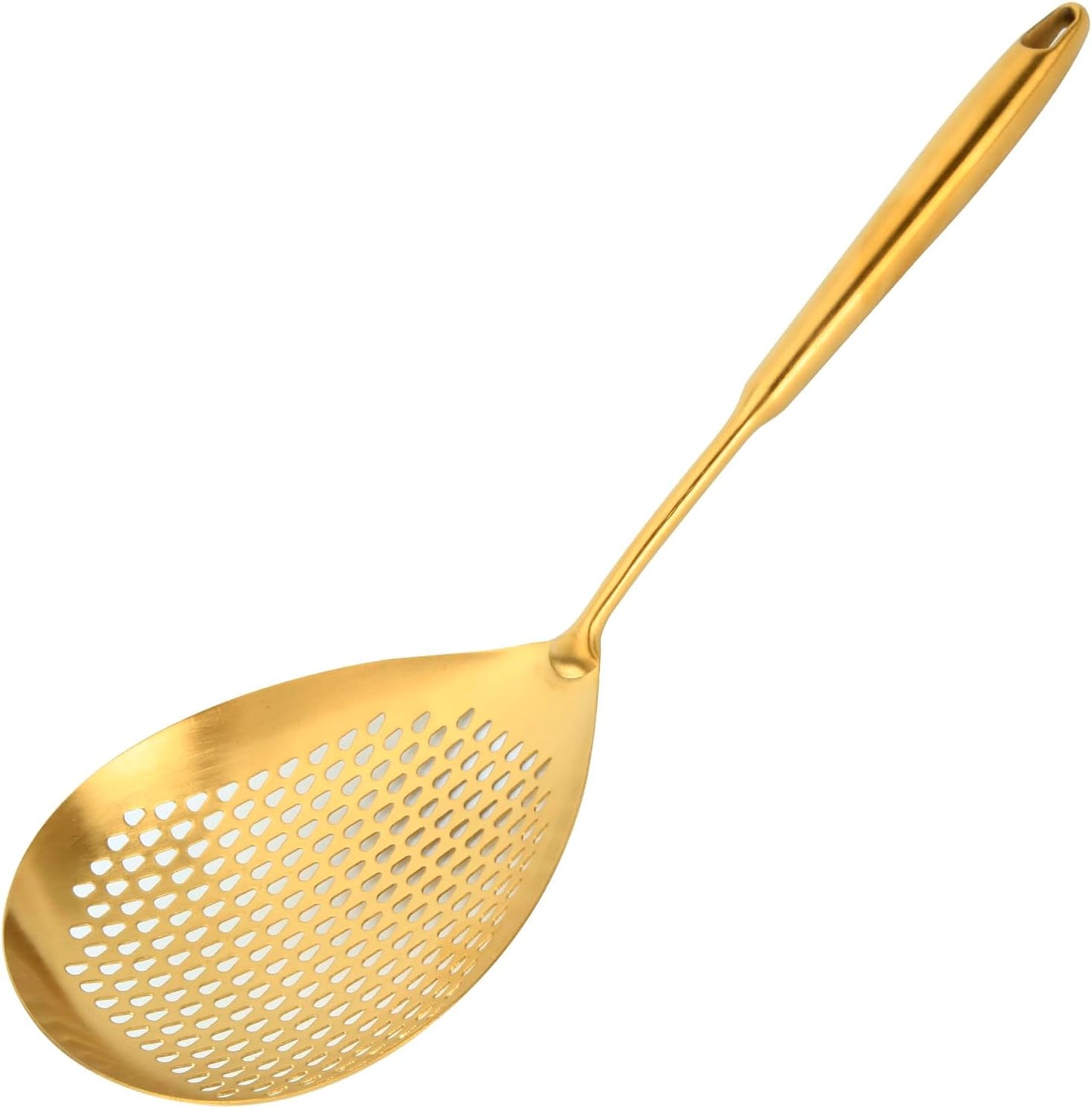 Snailhouse Slotted Skimmer Spoon, Stainless Steel Pasta Noodle Fryer Spider Strainer Scoop Ladle Spoon with Handle for Cooking Frying, Gold