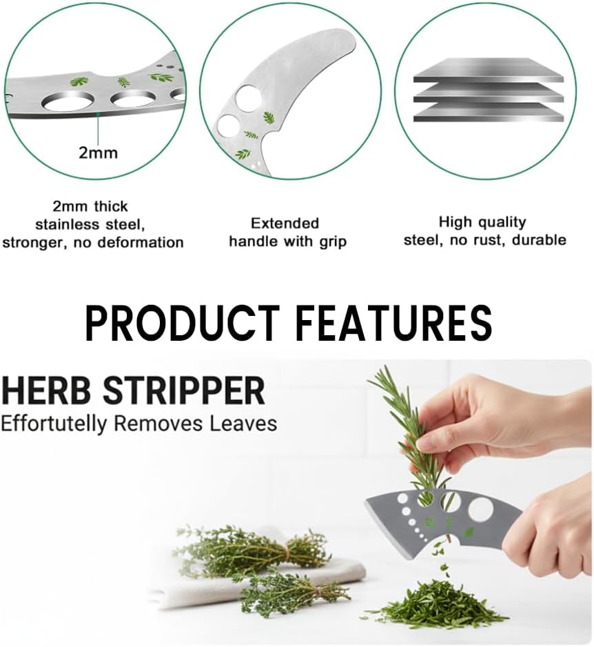 2 Pack Stainless Steel Herb Stripper, 9 Holes Kitchen Leaf Stripping Tool for Kale, Chard, Collard Greens, Thyme, Rosemary, Basil