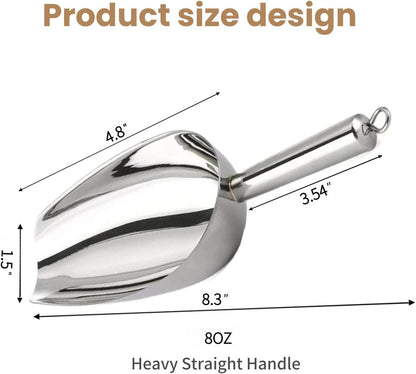 12 Oz 304 Stainless Steel Ice Scoop with Magnetic Hook - Heavy Duty Commercial Ice Shovel for Ice Maker & Freezer, Large Scooper for Bar, Kitchen, Party & Pet Food, Easy to Clean (Silver)