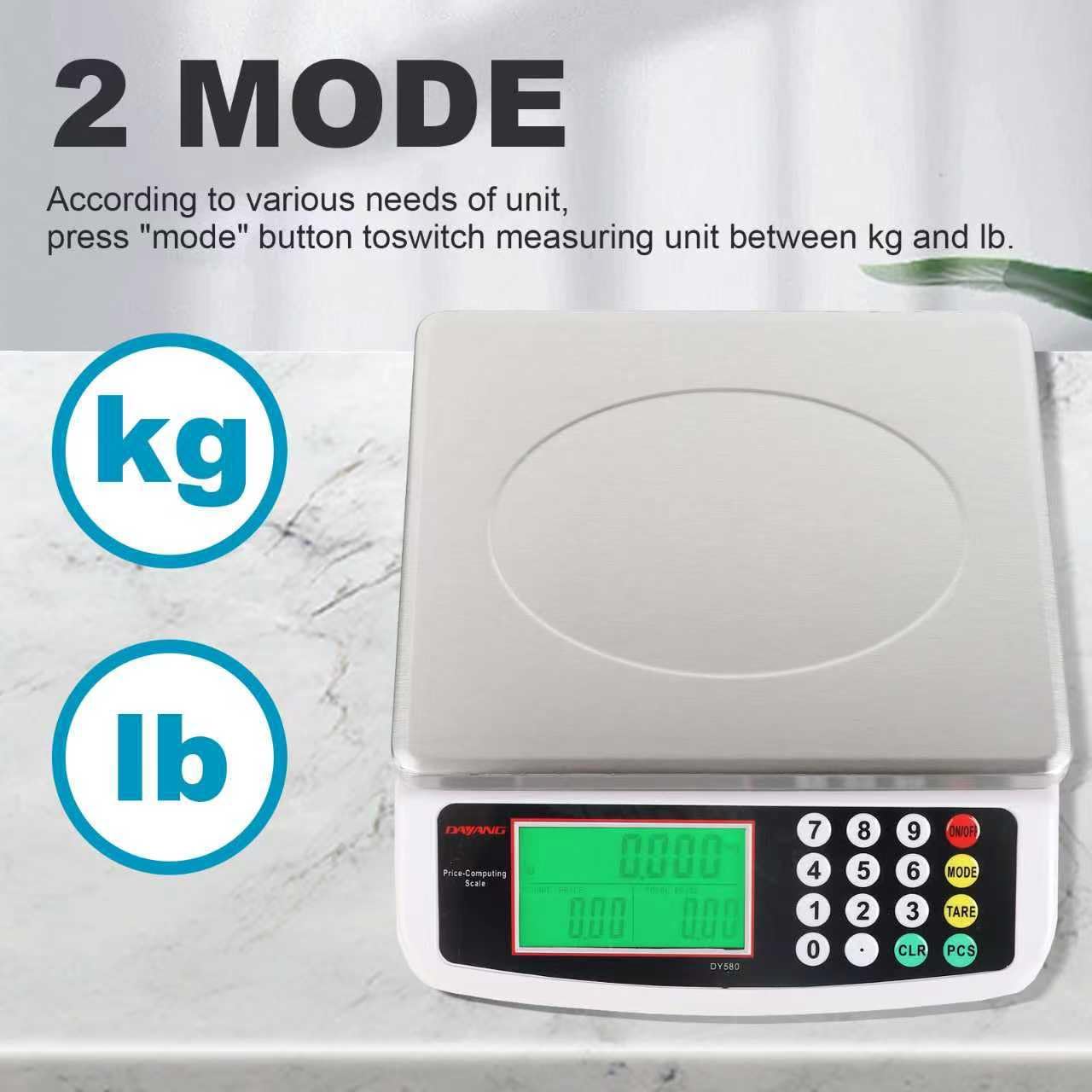 Large Digital Kitchen Scale 30KG Commercial Food Scale 66LB for Baking Bread Meat Stainless Steel Price Computing Scale LCD Display,Prep Counting Scale for Parts and Coins Adapter Included (Blue)