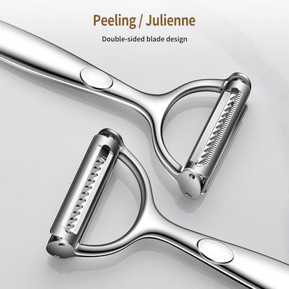 2 in 1 Ultra Sharp Julienne Peeler Vegetable Peeler for Kitchen with Clean Brush, Potato Peeler Y Peelers for Potatoes, Carrots, Fruits, Veggie, 2 Pack
