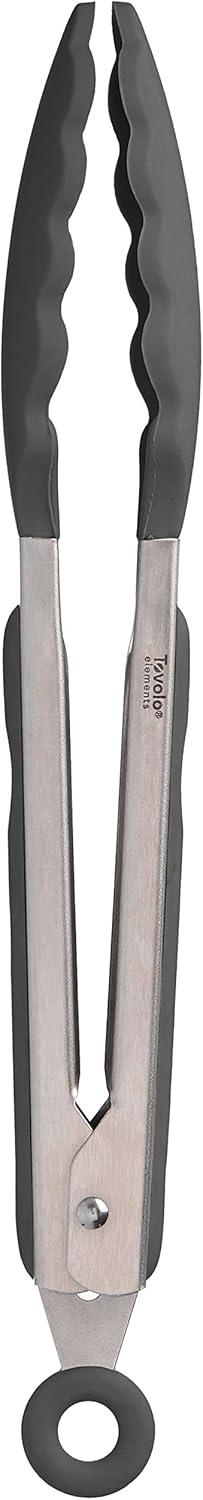 Tovolo Stainless Steel Tongs with Silicone Tip Set 9" 12" with Easy Lock Mechanism for Grilling Air Fryer Cooking Serving Salad, Heat Resistant Silicone Tipped Kitchen Tongs Sangria Red Black